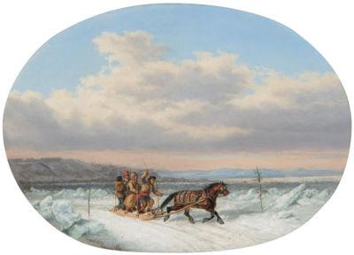 Cornelius Krieghoff Crossing the Ice at Quebec' Sweden oil painting art